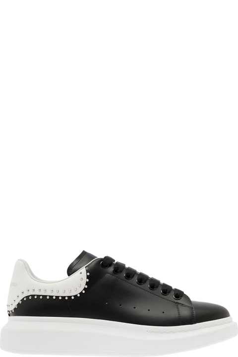 Black Oversize Sneakers With Contrasting Heel Tab With Studs In Leather Man Alexander Mcqueen