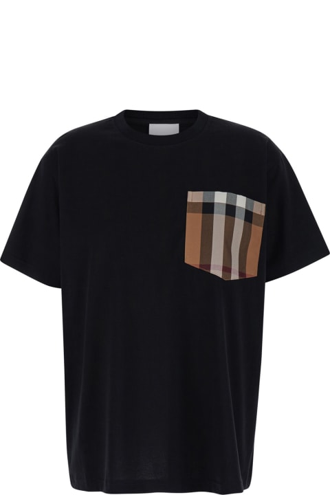 Burberry Topwear for Women Burberry Black T-shirt With Check Pocket In Cotton Man