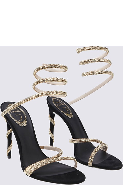 René Caovilla Shoes for Women René Caovilla Black And Gold-tone Suede Margot Sandals