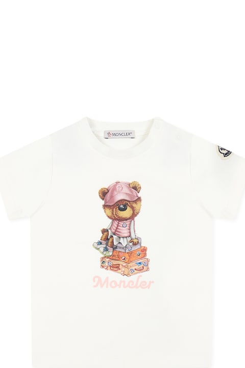 أدوات منزلية Moncler White T-shirt For Baby Girl With Logo