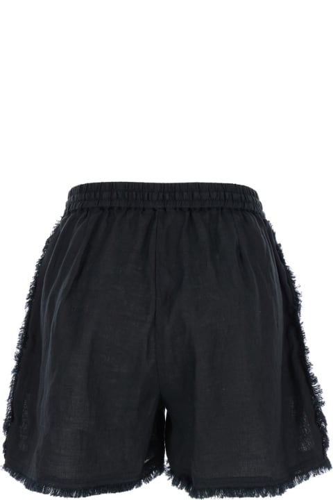 Parosh Pants & Shorts for Women Parosh Black Shorts With Drawstring And Fringed Hem In Linen Woman