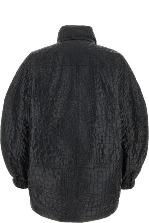 Embossed Funnel Neck Faux-leather Jacket