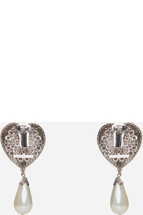 Earrings for Women Alessandra Rich Heart Crystals And Pearl Earrings