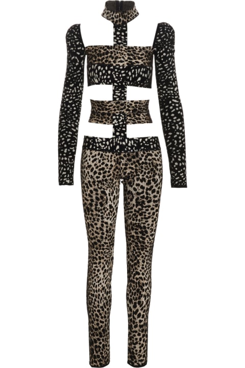 'cheetah Jacquard Cut Out  Bodysuit