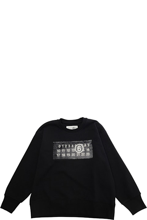 Homeware MM6 Maison Margiela Black Crewneck Sweatshirt With Front Logo Print In Cotton Boy