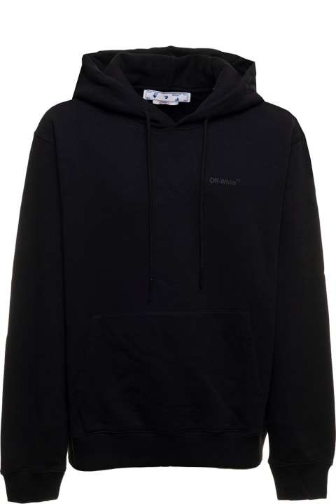 Off White Man's Black Cotton Hoodie With Diag  Print