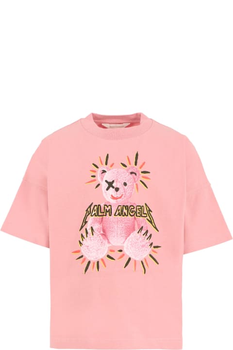 Homeware Palm Angels Pink T-shirt For Girl With Bear Punk Print