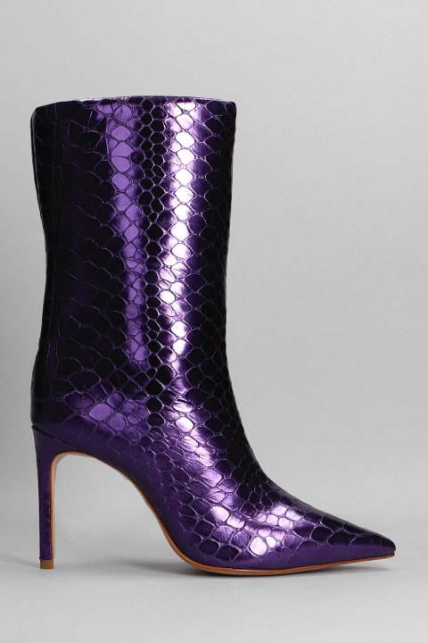 Mary High Heels Ankle Boots In Viola Leather