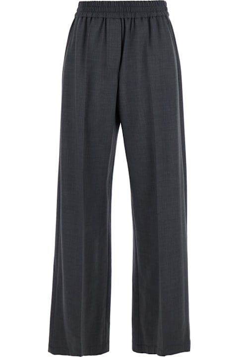 Brunello Cucinelli for Kids Brunello Cucinelli Grey Pants With Elastic Waist In Wool Blend Stretch Woman