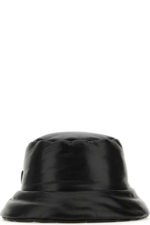 Black Nappa Leather Padded Hat