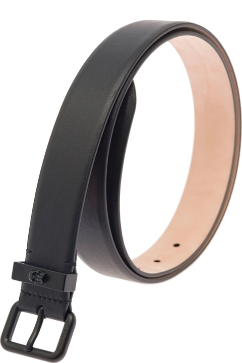Black Belt With Tonal Buckle In Leather Man