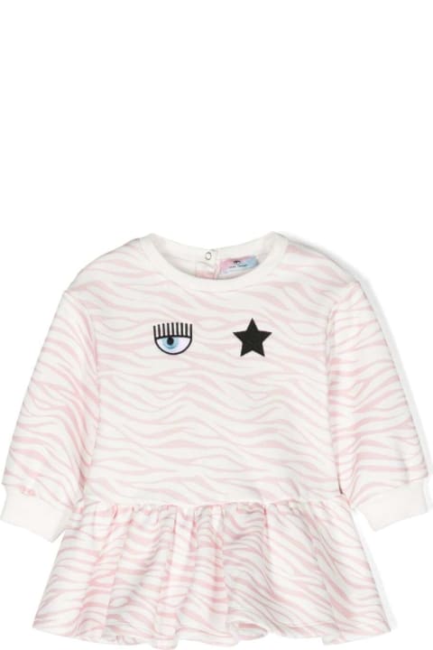 Bodysuits & Sets for Baby Girls Chiara Ferragni Pink Long-sleeved Dress With Frill And Animalier Print In Cotton Blend Baby