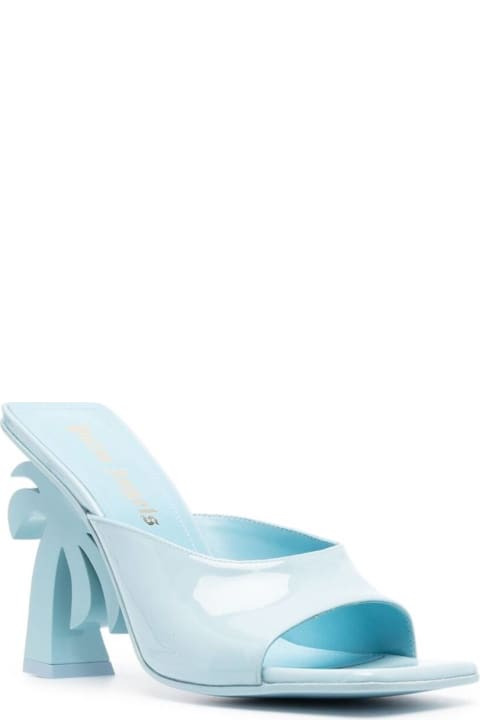 Palm Angels Sandals for Women Palm Angels 'palm Tree' Blue Mules With Palm Tree-shaped Heel In Leather Woman