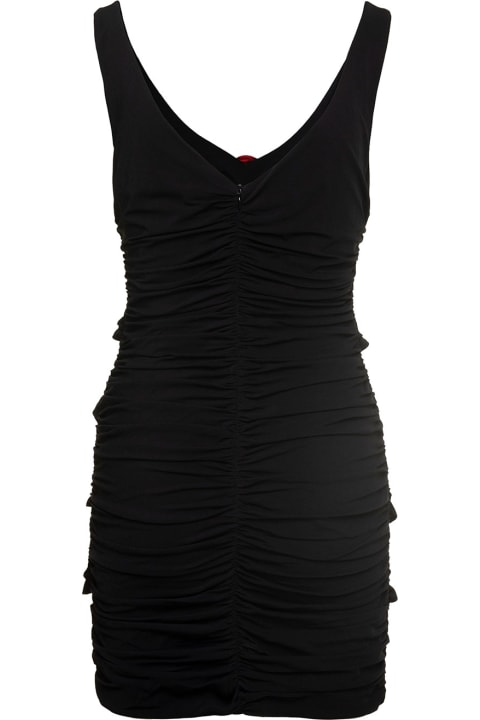 Fashion for Women Magda Butrym Black Mini Dress With Signature Rose Appliqué In Viscose Woman