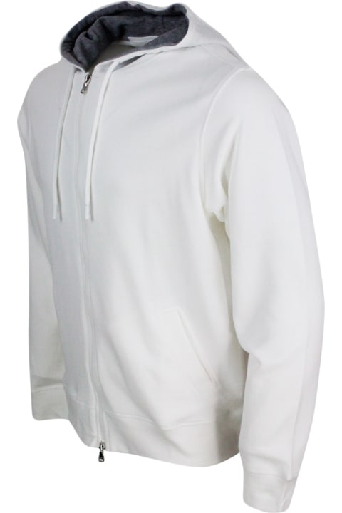 メンズ Barba Napoliのニットウェア Barba Napoli Lightweight Stretch Cotton Sweatshirt With Hood With Contrasting Color Interior And Zip Closure