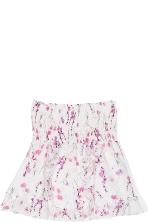 Miss Blumarine Bottoms for Girls Miss Blumarine White Miniskirt With Ruffles And Floral Print