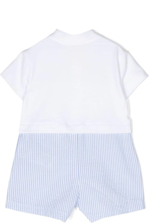 Il Gufo for Kids Il Gufo Light Blue And White Striped Seersucker Short Playsuit In Two Different Materials