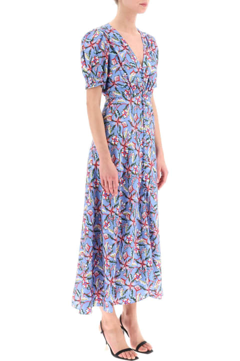 Fashion for Men Saloni 'lea' Long Dress In Printed Silk