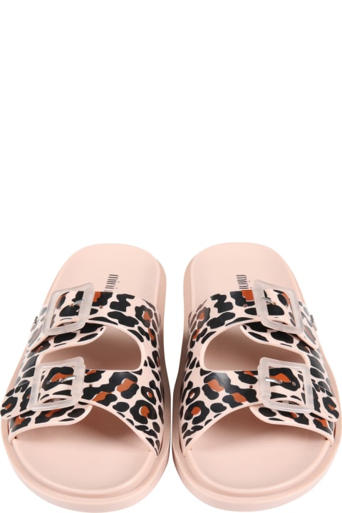 Pink Sandals For Girl With Animalier Print