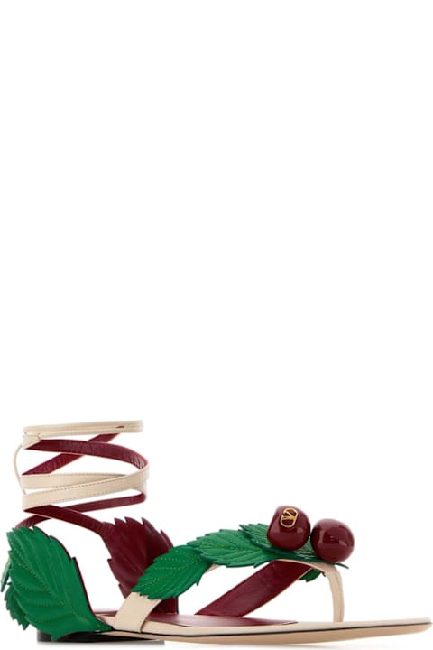 Valentino Garavani Ivory Leather Cherryfic Thong Sandals