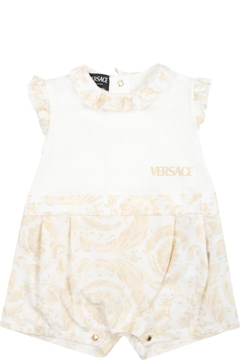 Bodysuits & Sets for Baby Boys Versace Beige Romper For Babies With Baroque Print