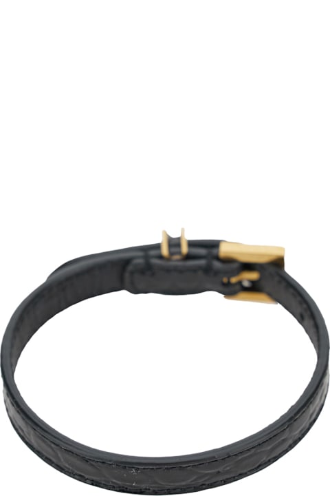 Saint Laurent حُلي لـ السيدات Saint Laurent 'cassandre' Black Belt Bracelet In Croco Printed Leather Woman