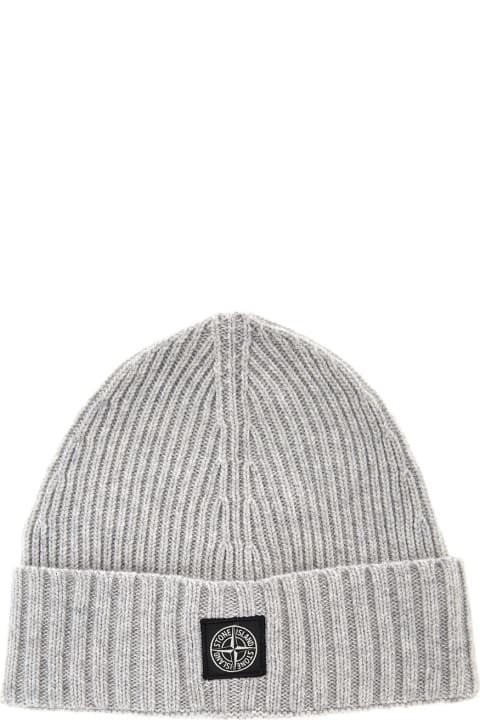 Stone Island Junior Accessories & Gifts for Boys Stone Island Junior Grey Beanie With Logo Patch In Knit Boy