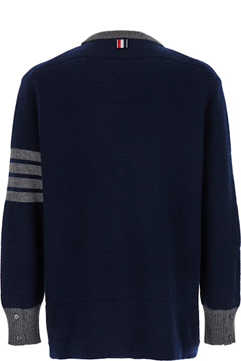 Fashion for Men Thom Browne Blue And Grey Knit Pullover With 4 Bar Detail In Virgin Wool Woman