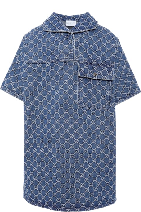 Homeware Gucci Denim Dress For Girl With Gg Motif