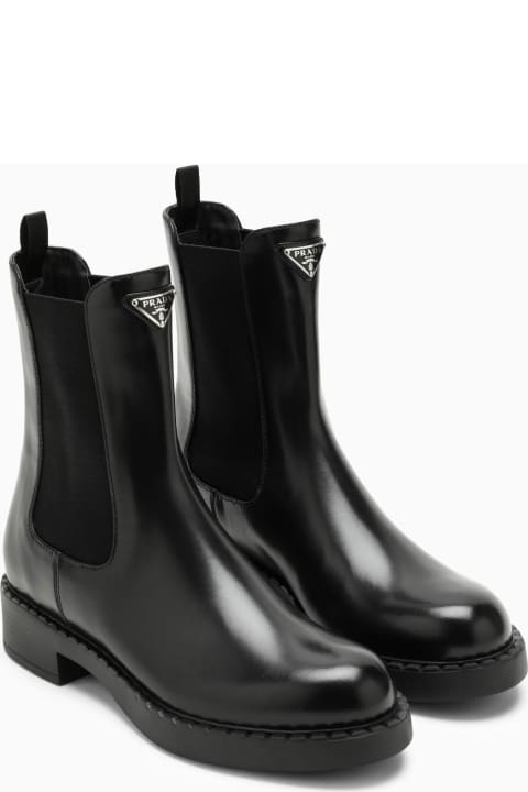 Boots for Women Prada Black Leather Beatles Boot