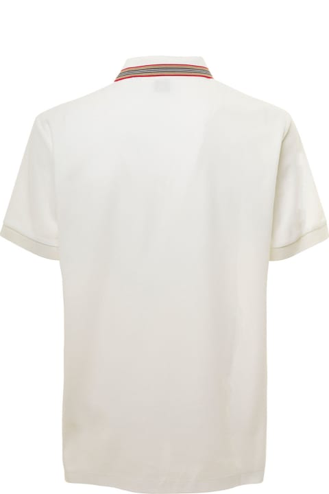 White Polo Shirt With Icon Stripe In Cotton Man