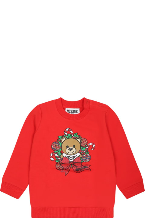 Topwear for Baby Girls Moschino Red Sweatshirt For Baby Kids With Teddy Bear And Logo
