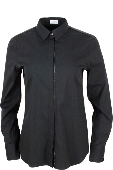 ウィメンズ Brunello Cucinelliのウェア Brunello Cucinelli Long-sleeved Shirt In Stretch Cotton With Long Monili Closure