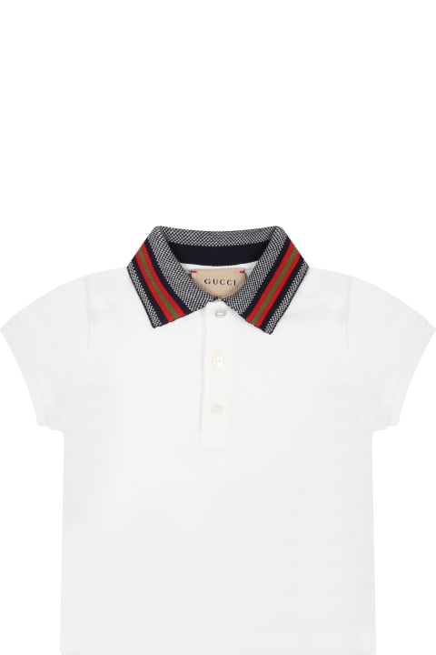 ベビーガールズ GucciのTシャツ＆ポロシャツ Gucci White Polo Shirt For Baby Boy With Double G