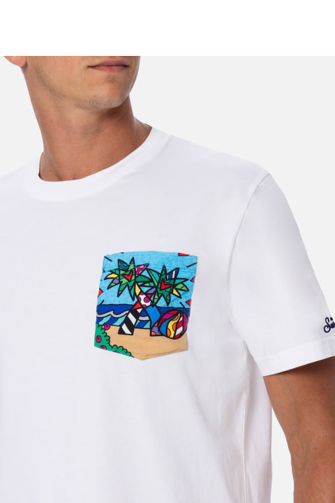Homeware MC2 Saint Barth Man Cotton T-shirt Blanche With Britto Printed Pocket | ©britto Special Edition