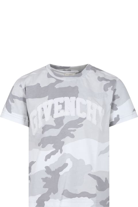 ボーイズ トップス Givenchy Gray T-shirt For Boy With Camouflage Print