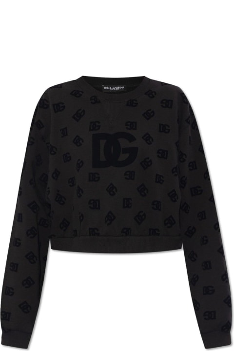 Dolce & Gabbana Fleeces & Tracksuits for Women Dolce & Gabbana Dg Logo Flocked Jersey Sweatshirt