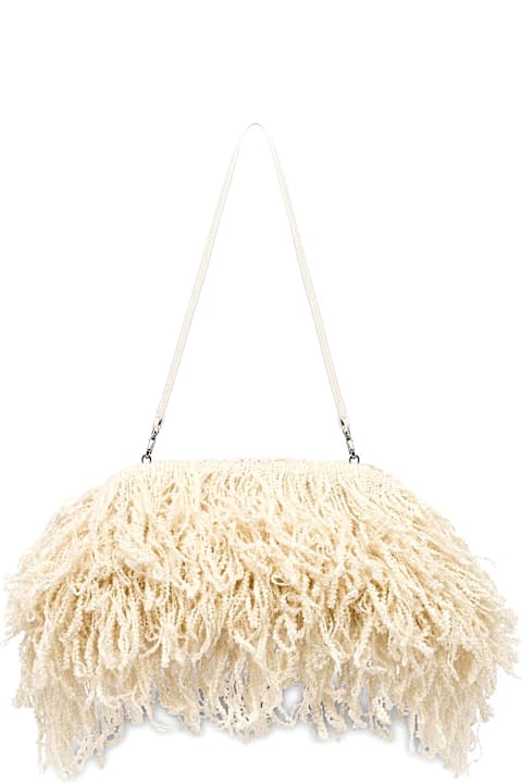 Philosophy di Lorenzo Serafini Bags for Women Philosophy di Lorenzo Serafini White Pochette With All-over Fringe Design And Removable Handle In Tech Fabric Woman
