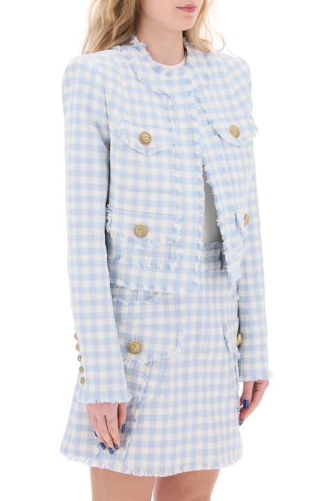 ウィメンズ Balmainのコート＆ジャケット Balmain Bolero Jacket In Tweed With Gingham Pattern