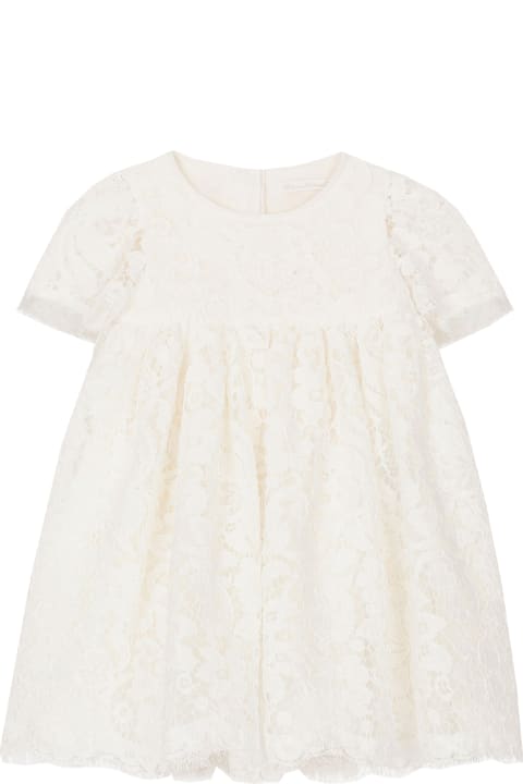Dolce & Gabbana Clothing for Baby Girls Dolce & Gabbana Short Sleeve Baptism Dress In Empire Cut Lace