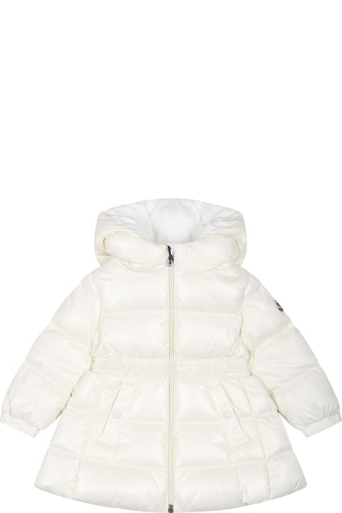 Topwear for Baby Girls Moncler White Alis Down Jacket For Baby Girl With Logo