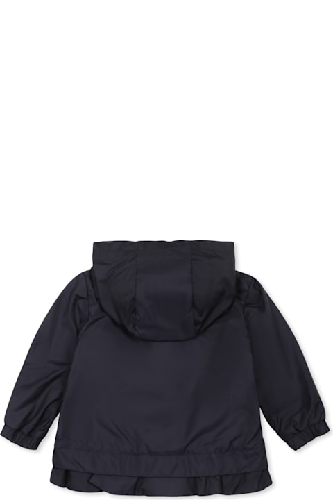 Fashion for Baby Girls Moncler Blue Windbreaker Jacket For Baby Girl With Logo