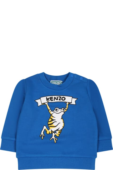 Kenzo Kids Sweaters & Sweatshirts for Baby Boys Kenzo Kids Light Blue T-shirt For Baby Boy With Logo And Print