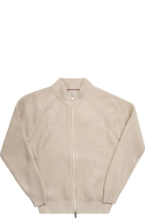 Brunello Cucinelli for Kids Brunello Cucinelli Vanisé Ribbed Cashmere Turtleneck Cardigan With Zip