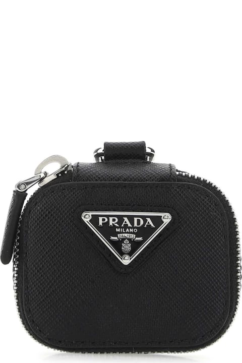 Prada Hi-Tech Accessories for Men Prada Black Leather Air Pods Case