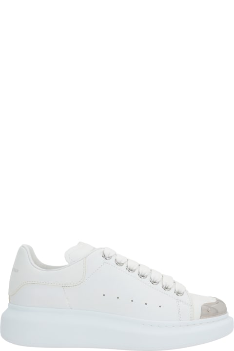 White Oversized Sneakers With Silver Metal Toe