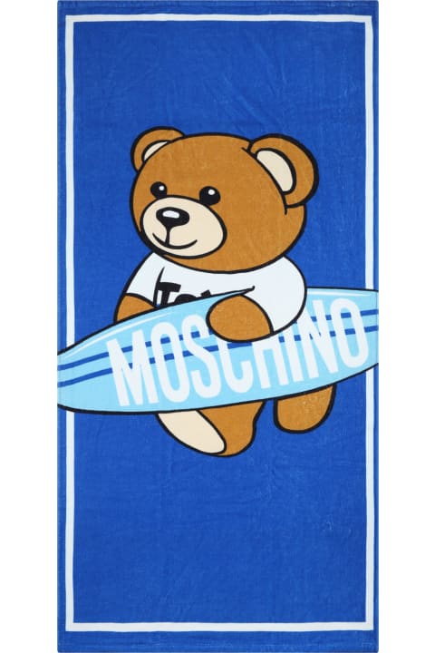 Moschino Accessories & Gifts for Boys Moschino Light Blue Beach Towel For Boy With Teddy Bear And Surf