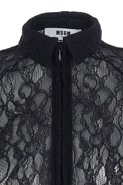 MSGM for Kids MSGM Black Shirt With All-over Floral Embroidery And Semi-sheer Design In Lace Woman