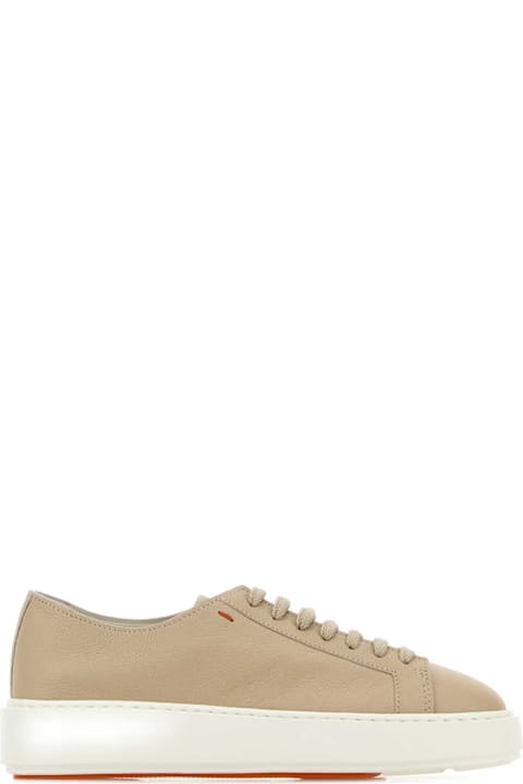 Santoni Beige Leather Clean Sneakers