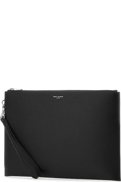 Betting On Bags for Men Saint Laurent Black Leather Pouch